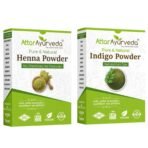 Attar Ayurveda Natural Dye for Black Hair (Henna Leaves powder, Indigo leaves powder combo pack) (200 grams + 200 grams = 400 grams total) - Fast UK Delivery