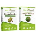 Attar Ayurveda Natural Dye for Black Hair (Henna Leaves powder, Indigo leaves powder combo pack) (200 grams + 200 grams = 400 grams total) - Fast UK Delivery