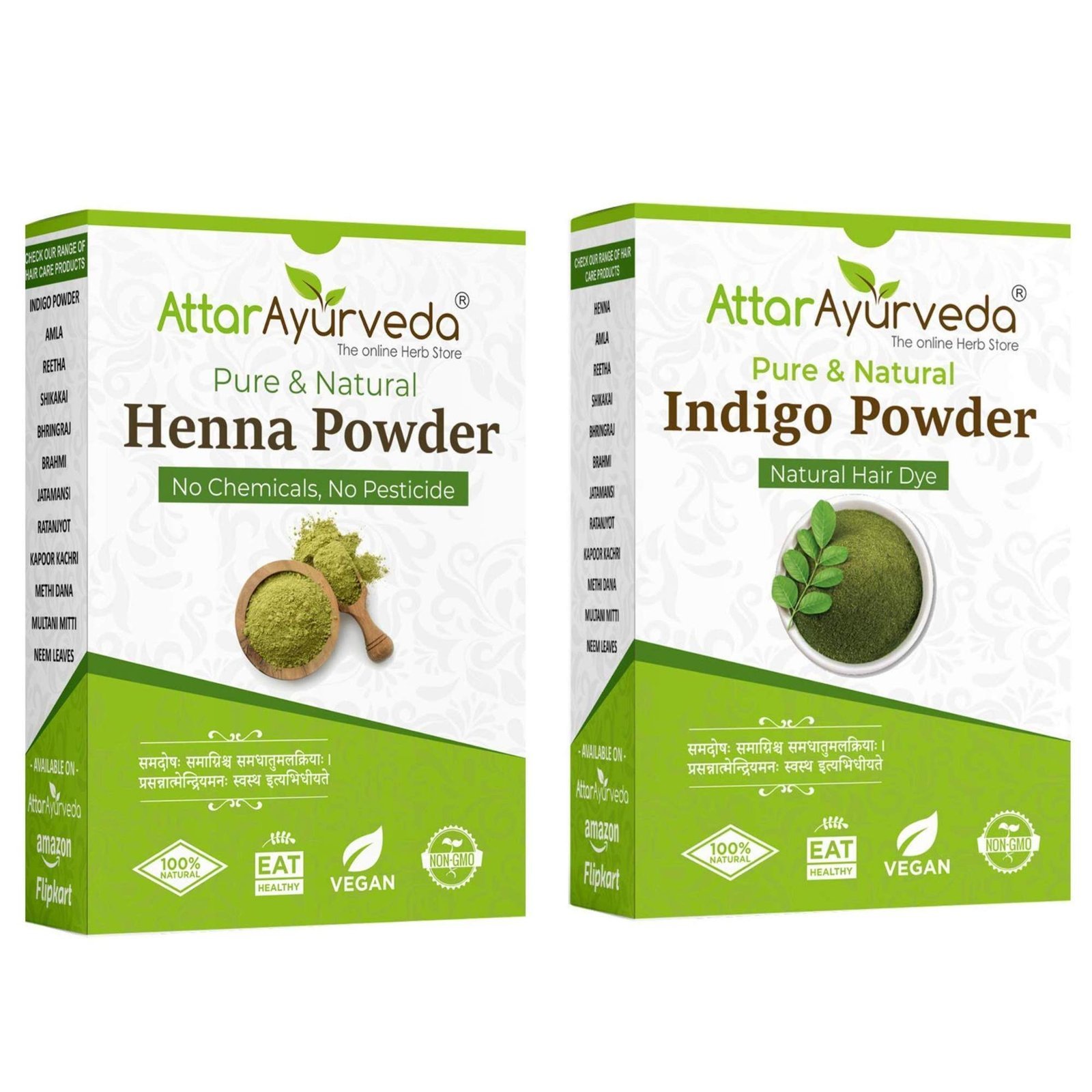 uk81E3nWACvEL-1-1.jpg Attar Ayurveda Natural Dye for Black Hair (Henna Leaves powder, Indigo leaves powder combo pack) (200 grams + 200 grams = 400 grams total) - Fast UK Delivery - Image 1