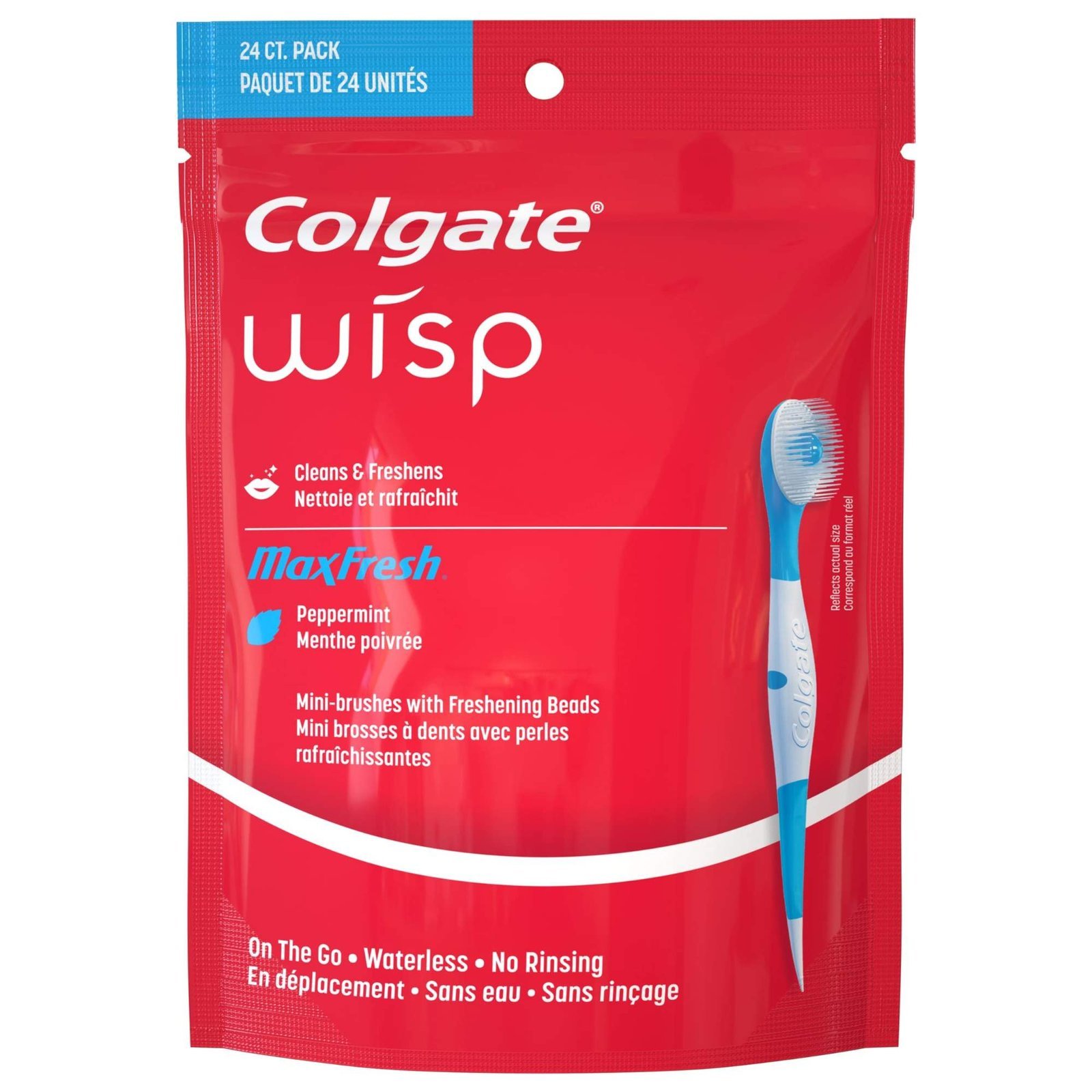 uk81EQjLUNTzL-1.jpg Colgate Adult Max Fresh Wisp Disposable Travel Manual Toothbrush, Peppermint - 24 Count, Red - Fast UK Delivery - Image 1