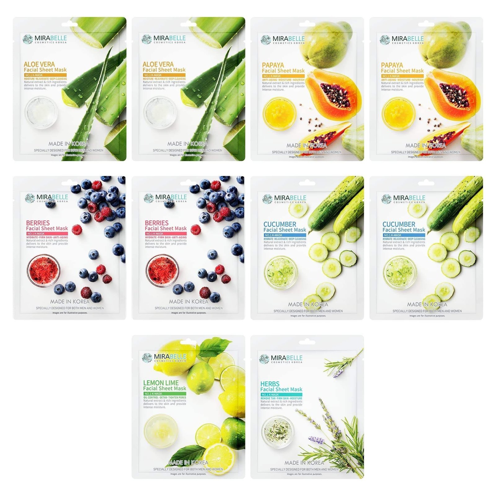 uk81EYjaRVZwL-1.jpg MIRABELLE COSMETICS KOREA Healing Skin Facial Sheet Mask For Intense Hydration & Glowing, For All Skin Types, Women & Men, Made In Korea, Combo Pack Of 10 (Each 25Ml) - Fast UK Delivery - Image 1