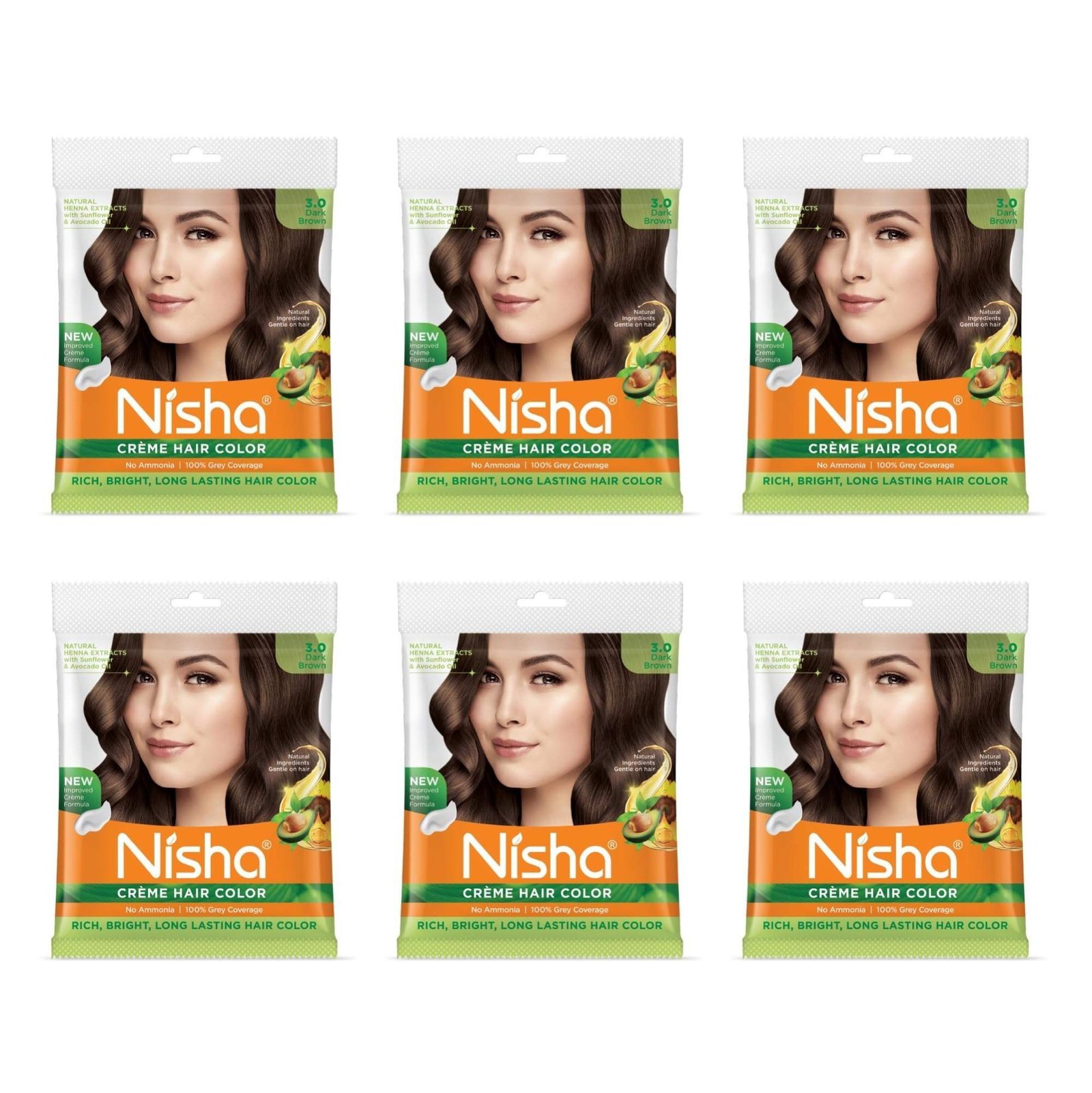 uk81FaOdk2QDL-1.jpg Nisha Cream Hair Color Rich Bright Long Lasting Hair Colouring For Ultra Soft Deep Shine 100% Grey Coverage Conditioning With Natural Herbs Dark Brown (Pack of 6) - Fast UK Delivery - Image 1
