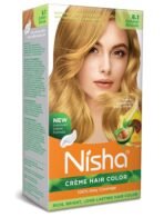 Nisha Cream Hair Color Golden Blonde, Permanent Hair Colour for Women Men, Ultra Soft Deep Shine, 100% Grey Coverage, 8.1 Golden Blonde Hair Colour 120gm - Fast UK Delivery