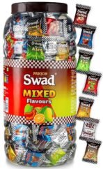 Swad Mixed Assorted Candy Jar (Kaccha Mango, Imli, Coffee, Cola, Pan, Orange)| Indian Sweets, 300 Candies Jar - Fast UK Delivery