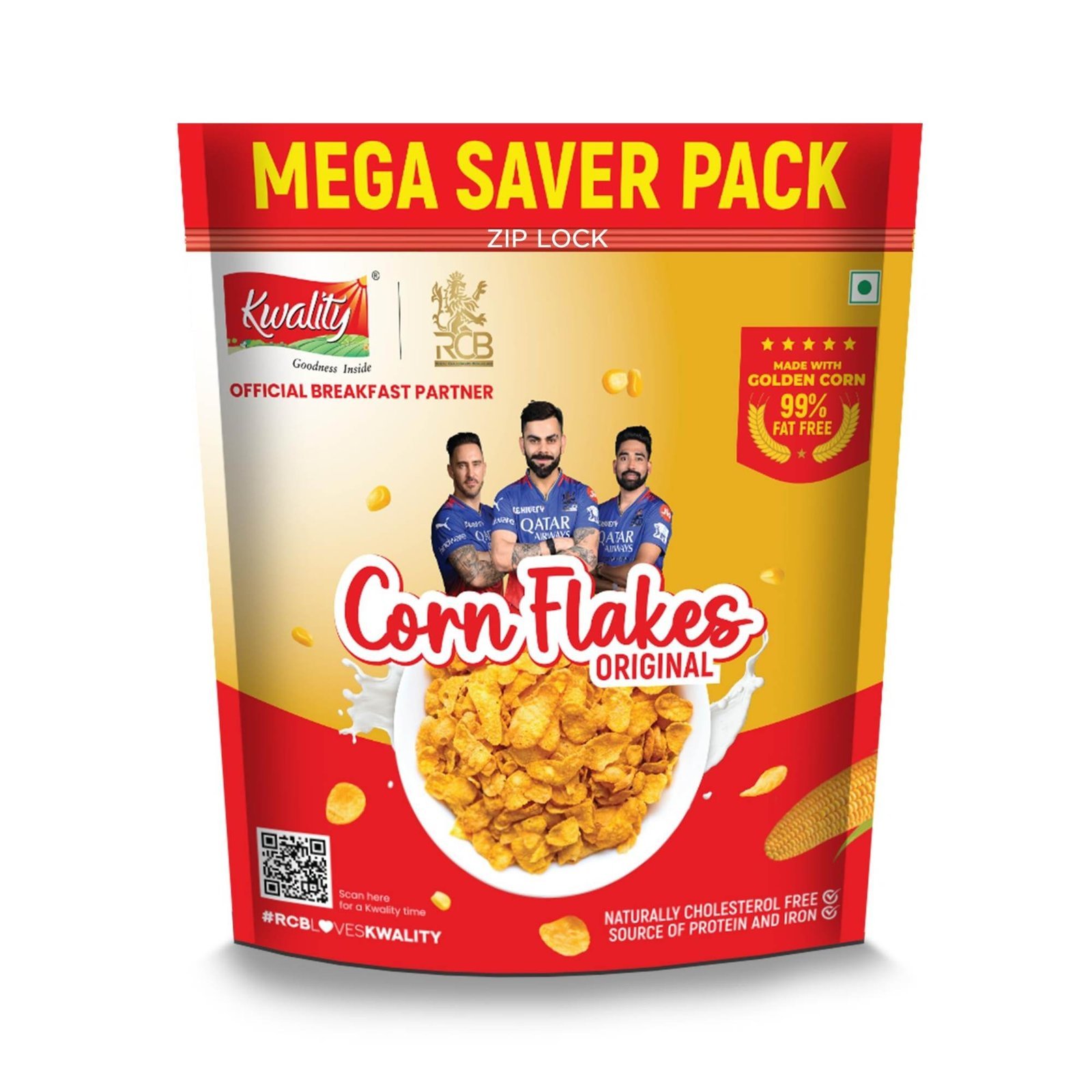 uk81HthnE-niL-1-1.jpg Kwality Corn Flakes 1kg | Made with Golden Corns | 99% Fat Free, Natural Source of Vitamin & Iron | High in Protein & Fiber | Healthy Breakfast Cereal - Fast UK Delivery - Image 1