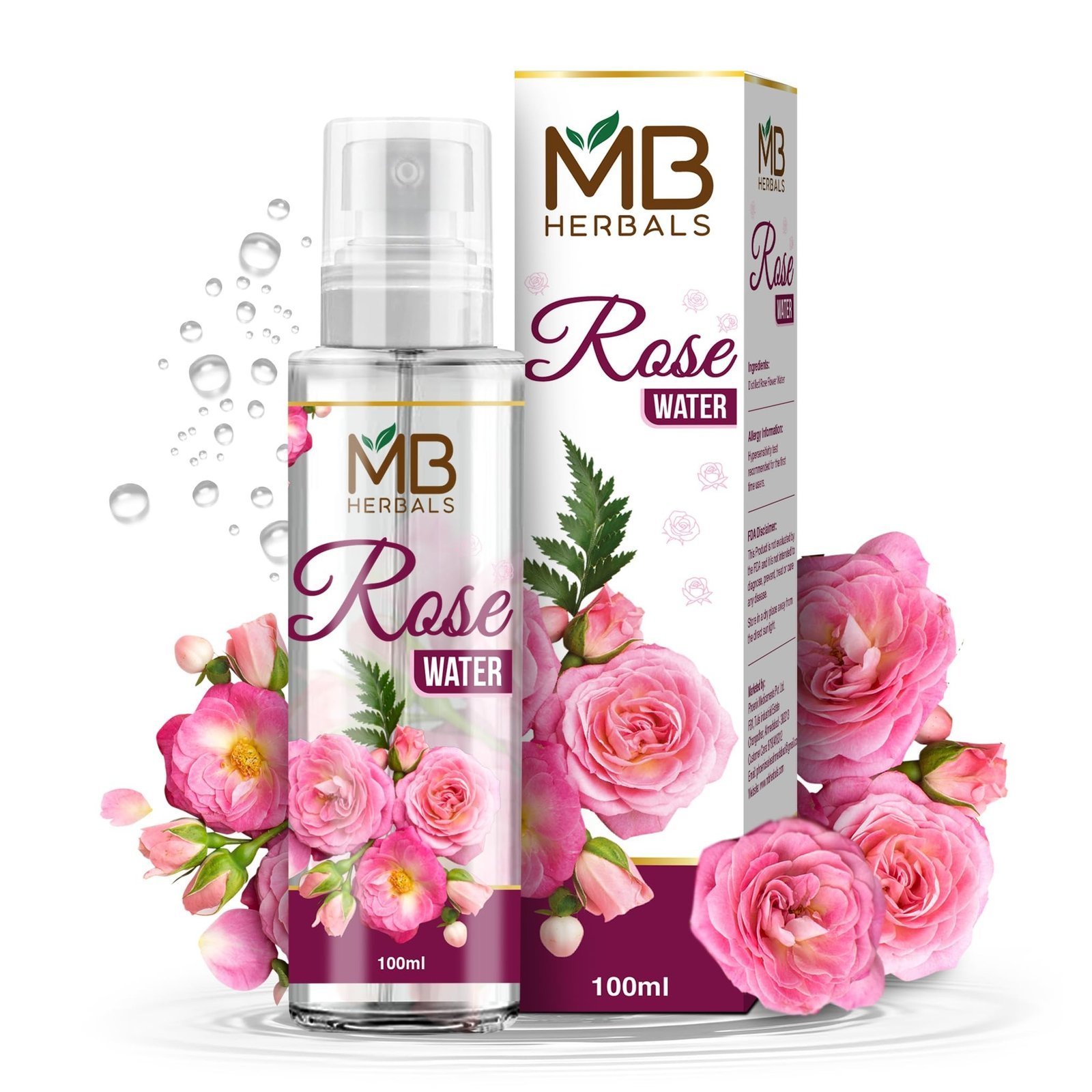 uk81HwX5gRZwL-1.jpg MB Herbals Rose Water 100ml | Tonner | Cleanser | Gulab Patti Pani - Image 1