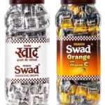 Swad Digestive Candy And Swad Orange Flavour Toffee | Ayurvedic | Authentic Swad Khatti Mithi Toffee | Reuseable Jar | 200 Toffee x 2 - Fast UK Delivery