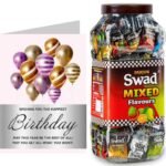 Swad Happy Birthday Friend Gift with Card (Swad Mixed Flavours Candy 200 Jar & 1 Greeting card) 2 units - Fast UK Delivery