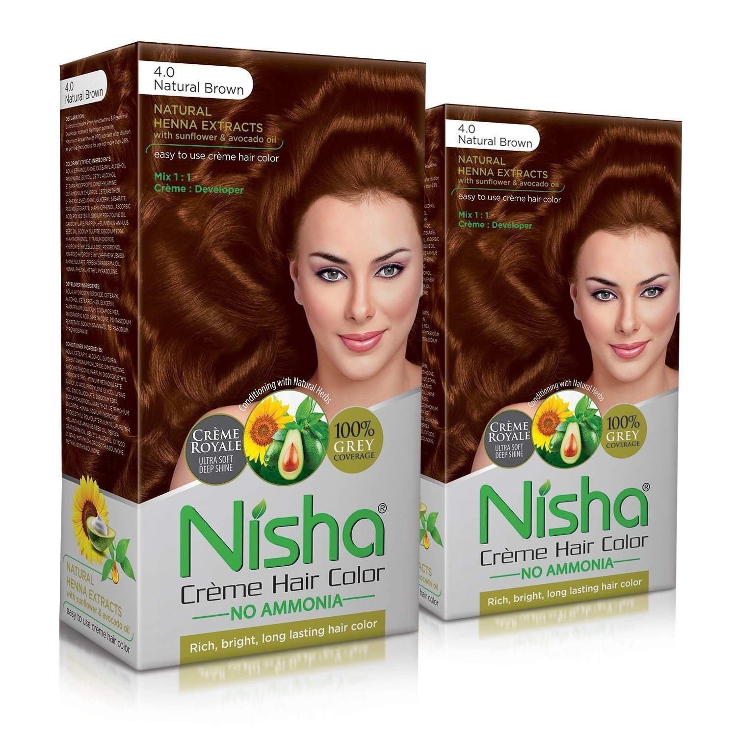 uk81J98dlR7-L-1.jpg Nisha Cream Permanent Hair Color No Ammonia Cream Formula Permanent Fashion Highlights(60Gm+60Ml Each Pack) Natural Brown (Pack Of 2) - Fast UK Delivery - Image 1