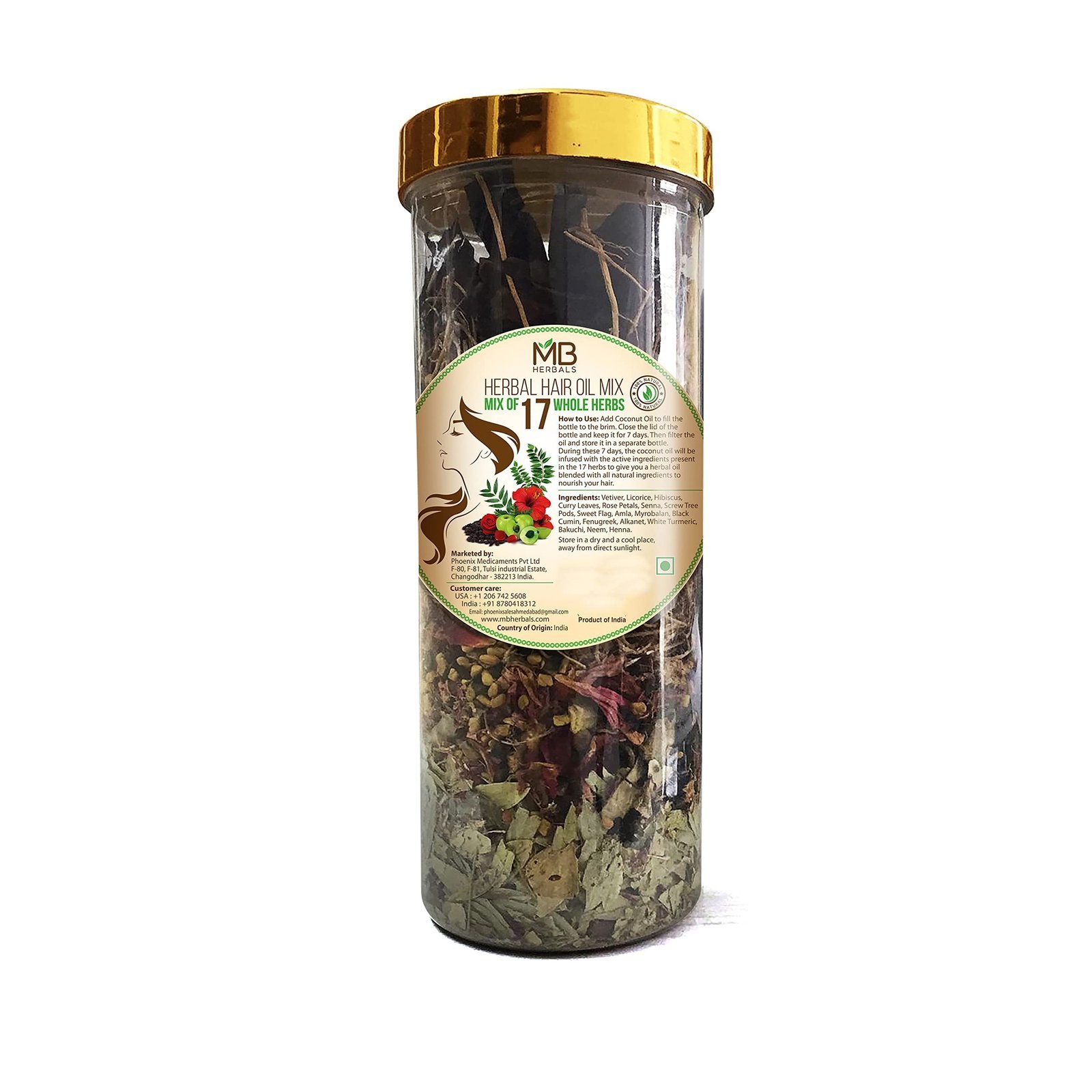 uk81JtvNWSBwL-1.jpg MB Herbals Herbal Hair Oil Mix - 100g | Make appro 500ml Hair Oil with these Herbs | Dry Ayurvedic Herb Mix |17 Vital Herbs | For Hair care for Men & Women - Fast UK Delivery - Image 1