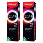 Colgate Visible White O2, Teeth Whitening Toothpaste (50g) for noticeably whiter teeth starting in 3 days. Peppermint Sparkle with Active Technology, Enamel Safe Teeth Whitening (Pack of 2) - Fast UK Delivery