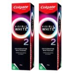 Colgate Visible White O2, Teeth Whitening Toothpaste (50g) for noticeably whiter teeth starting in 3 days. Peppermint Sparkle with Active Technology, Enamel Safe Teeth Whitening (Pack of 2) - Fast UK Delivery