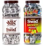Swad Original & Mixed Flavour Chocolate Candy (Digestive Toffee) 2 jars x 150 Candies - Fast UK Delivery