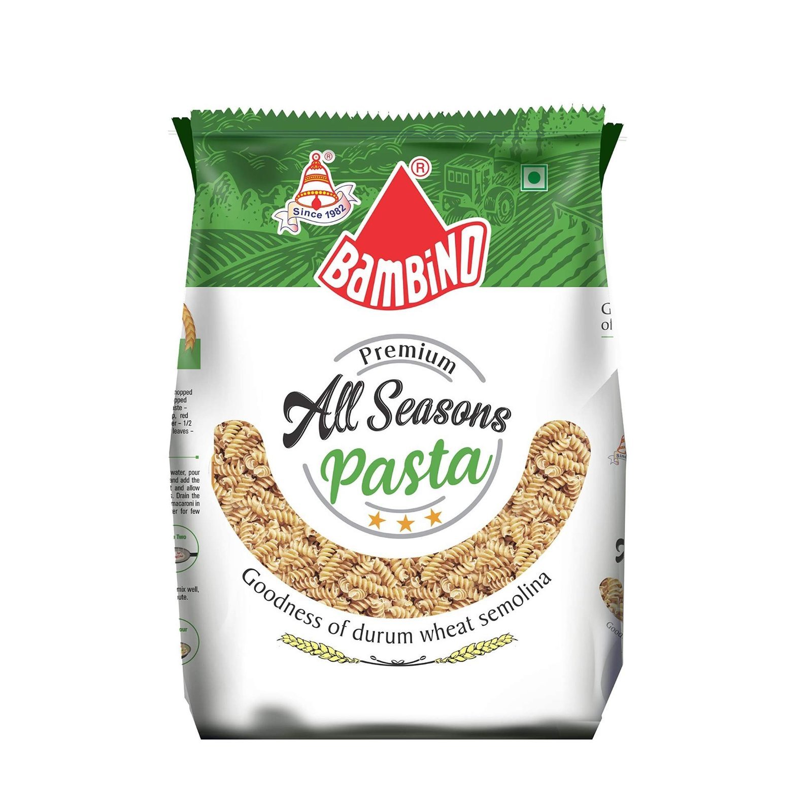 uk81OyZr8Jf9L-1-1.jpg Bambino All Season Premium Durum Wheat Pasta - Spiral 400gm - Fast UK Delivery - Image 1