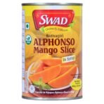 SWAD Alphonso Mango Slice with Syrup | No Added Preservatives & Sweeteners | Export Grade Happus Aam | Natural Mango Slices with Syrup | Tin Pack of 1 (450g each) - Fast UK Delivery
