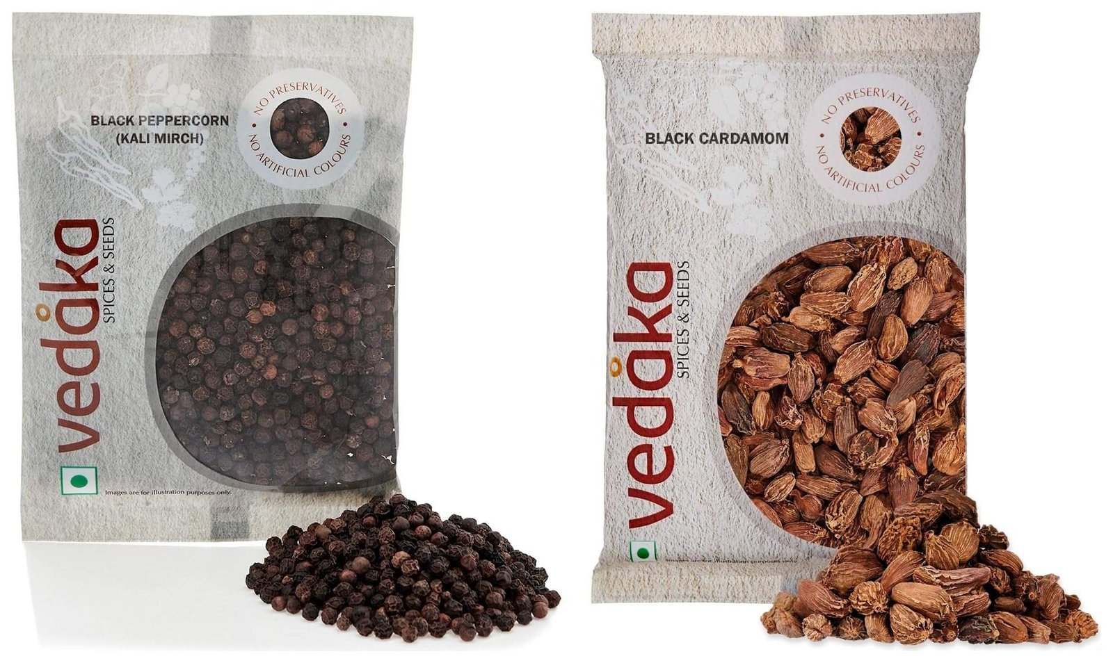 uk81PZboCxiL-1.jpg Vedaka Whole Black Cardamom, 100g & Amazon Brand - Vedaka Black Peppercorn (Kali Mirch), 100 g - Fast UK Delivery - Image 1