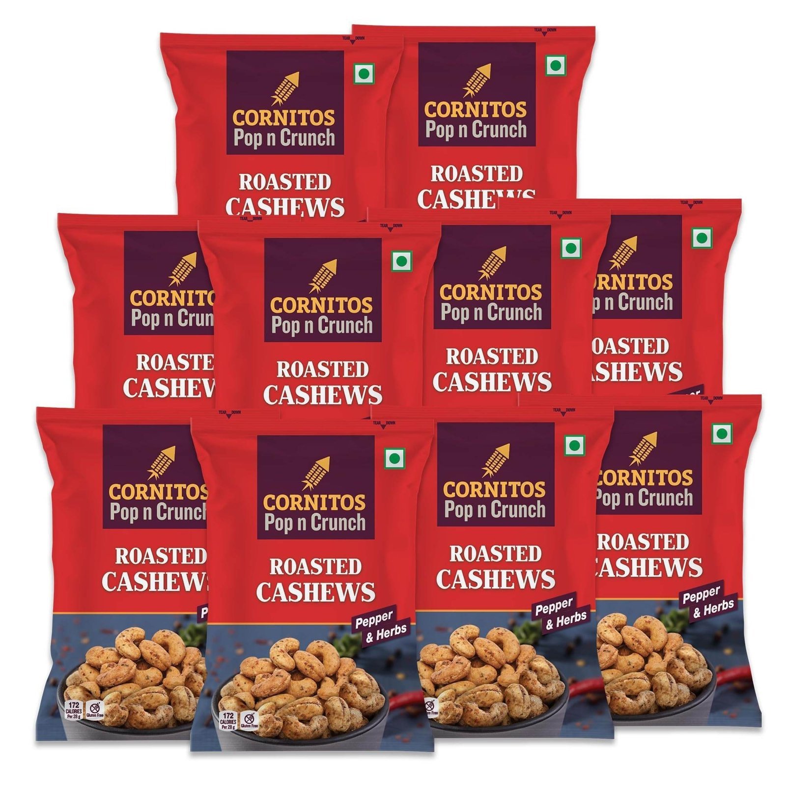 uk81QNJi12MmL-1-1.jpg CORNITOS Roasted Cashews Pepper & Herbs | Pack of 10 (25g Each) - Fast UK Delivery - Image 1