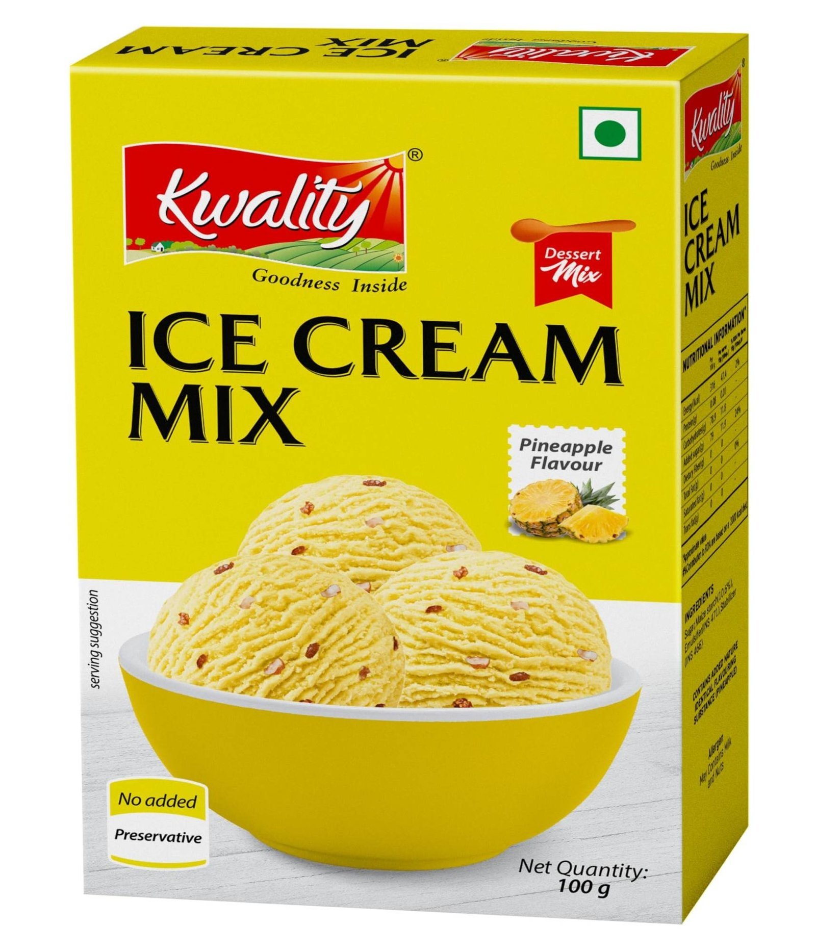 uk81Rxhd15-pL-1-1.jpg KWALITY Pineapple Ice Cream Mix 100g | Quick, Easy, and Delicious Summer Treat Ready Mix, No Preservatives, No Hassle. - Fast UK Delivery - Image 1