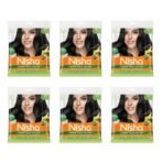 Nisha Cream hair color with sunflower avocado oil & henna extracts 100% grey coverage no ammonia (20ml+20gm x 1) (Pack of 6, (NATURAL BLACK 1)) Fast Shipping to USA & Canada