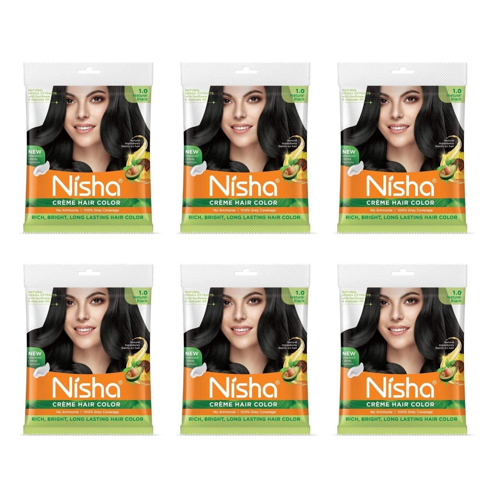 uk81S4tGrJpL.jpg Nisha Cream hair color with sunflower avocado oil & henna extracts 100% grey coverage no ammonia (20ml+20gm x 1) (Pack of 6, (NATURAL BLACK 1)) Fast Shipping to USA & Canada - Image 1