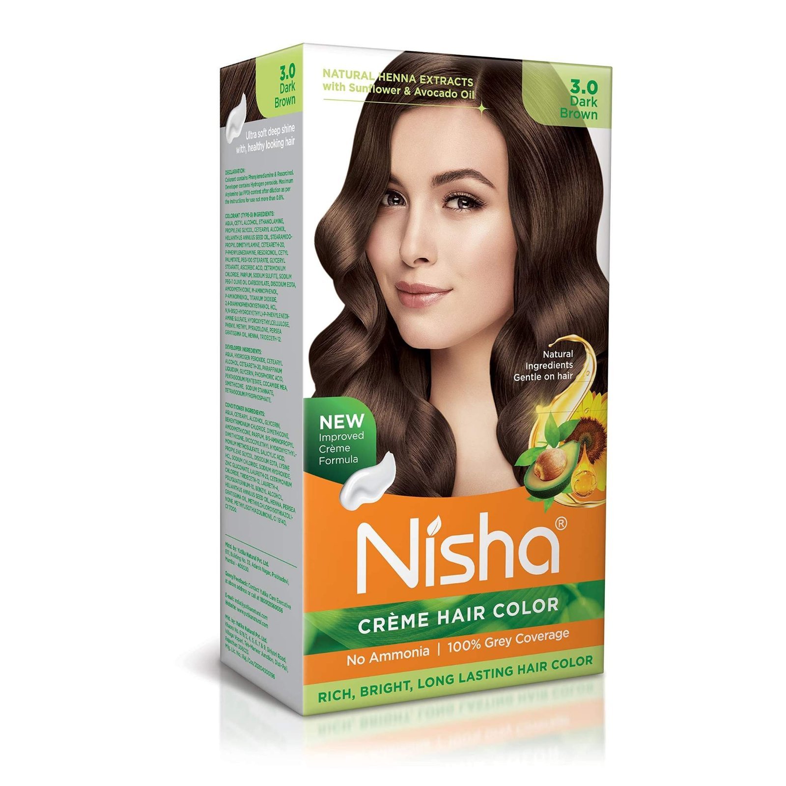 uk81STUDviJ8L-1.jpg Nisha Cream Hair Color Dark Brown, Permanent Hair Colour for Women Men, No Ammonia, Ultra Soft Deep Shine, 100% Grey Coverage, 3.0 Dark Brown Hair Colour (60gm+60ml+18ml) - Fast UK Delivery - Image 1