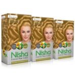 Nisha Cream Permanent Hair Color Long Lasting Fashion Highlights (60Gm+90Ml Each Pack) Golden Blonde (Pack Of 3) - Fast UK Delivery