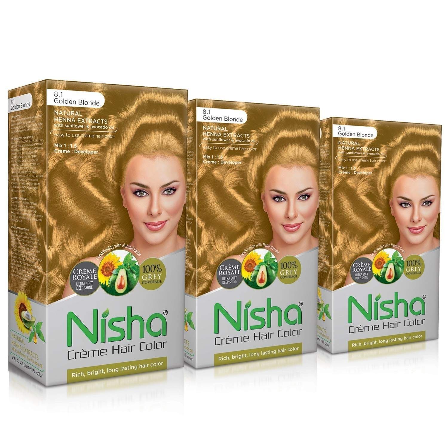 uk81Sn-KWiXL.jpg Nisha Cream Permanent Hair Color Long Lasting Fashion Highlights (60Gm+90Ml Each Pack) Golden Blonde (Pack Of 3) - Fast UK Delivery - Image 1