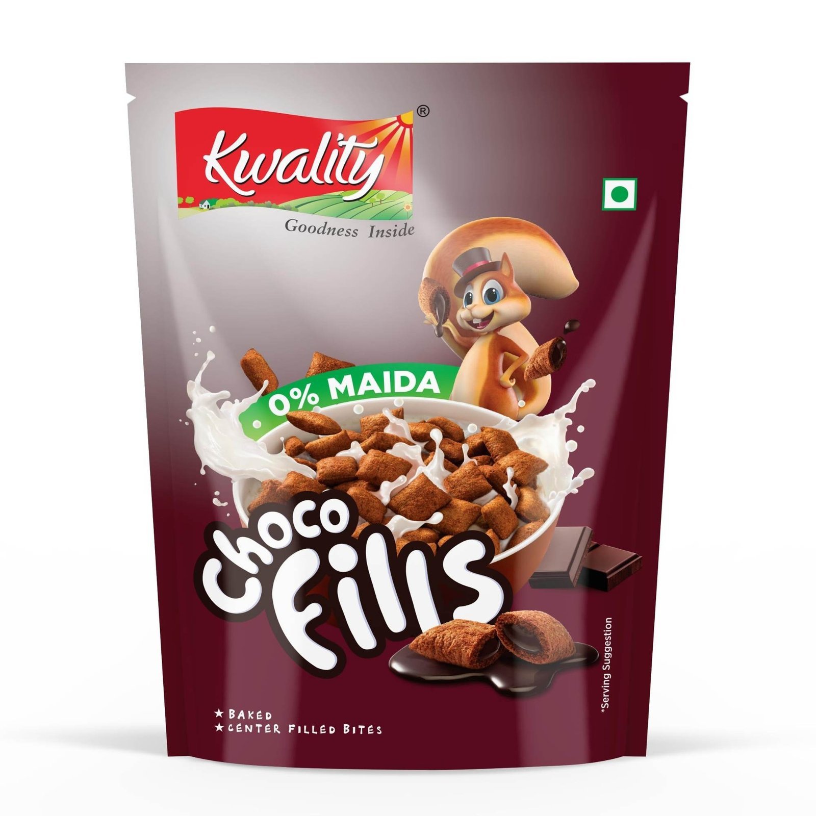 uk81StCliuLwL-1-1.jpg Kwality Choco Fills 90g | Chocolate Flavor, 0% Maida | Crunchy bites filled with rich chocolate | Healthy Food & Breakfast Cereal for Kids| High in Protein & Fiber - Fast UK Delivery - Image 1