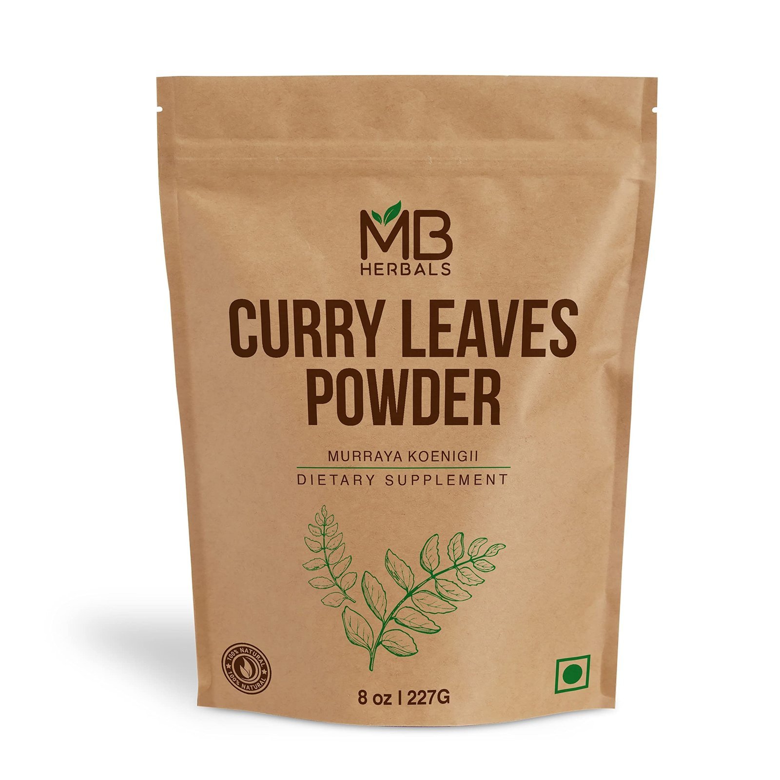 uk81U6GNcQRiL-1.jpg MB Herbals Curry Leaves Powder | Sweet Neem | 227 g | Sun Dried & Stemless - Fast UK Delivery - Image 1