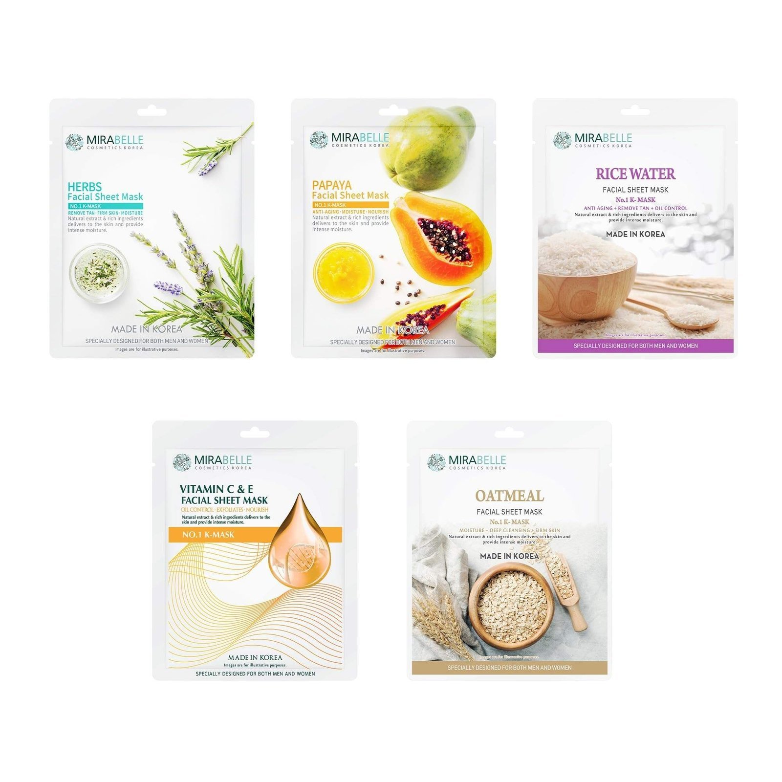 uk81UvgstS-L-1.jpg Mirabelle Bright Skin Facial Sheet Mask (Pack of 5) - BCS - Fast UK Delivery - Image 1