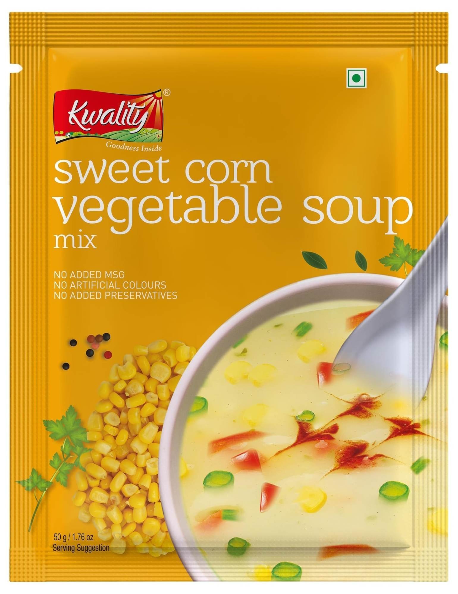 uk81VWqr1eqpL-1-1.jpg KWALITY Sweet Corn Vegetable Soup Mix with instant natural powder 50g (Pack1) - Fast UK Delivery - Image 1