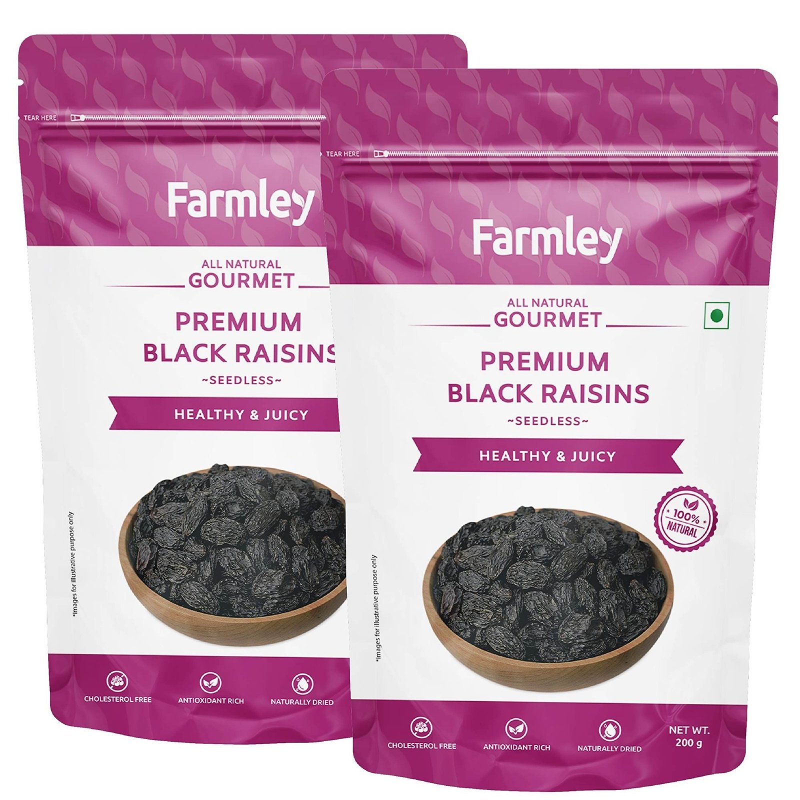 uk81VkAD8nPsL-1-1.jpg Farmley Black Raisins Seedless I 200 G, Pack Of 2 I Kishmish, Dry Fruits Source Of Potassium, Healthy & Nutritious, 0.4 Kg - Fast UK Delivery - Image 1