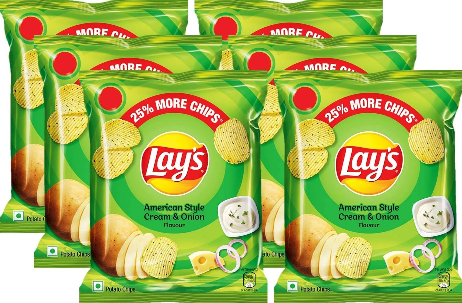 uk81WleOlPETL-1.jpg Lay's Potato Chips - American Style Cream & Onion Flavour 12.5g (Pack of 6) - Fast UK Delivery - Image 1