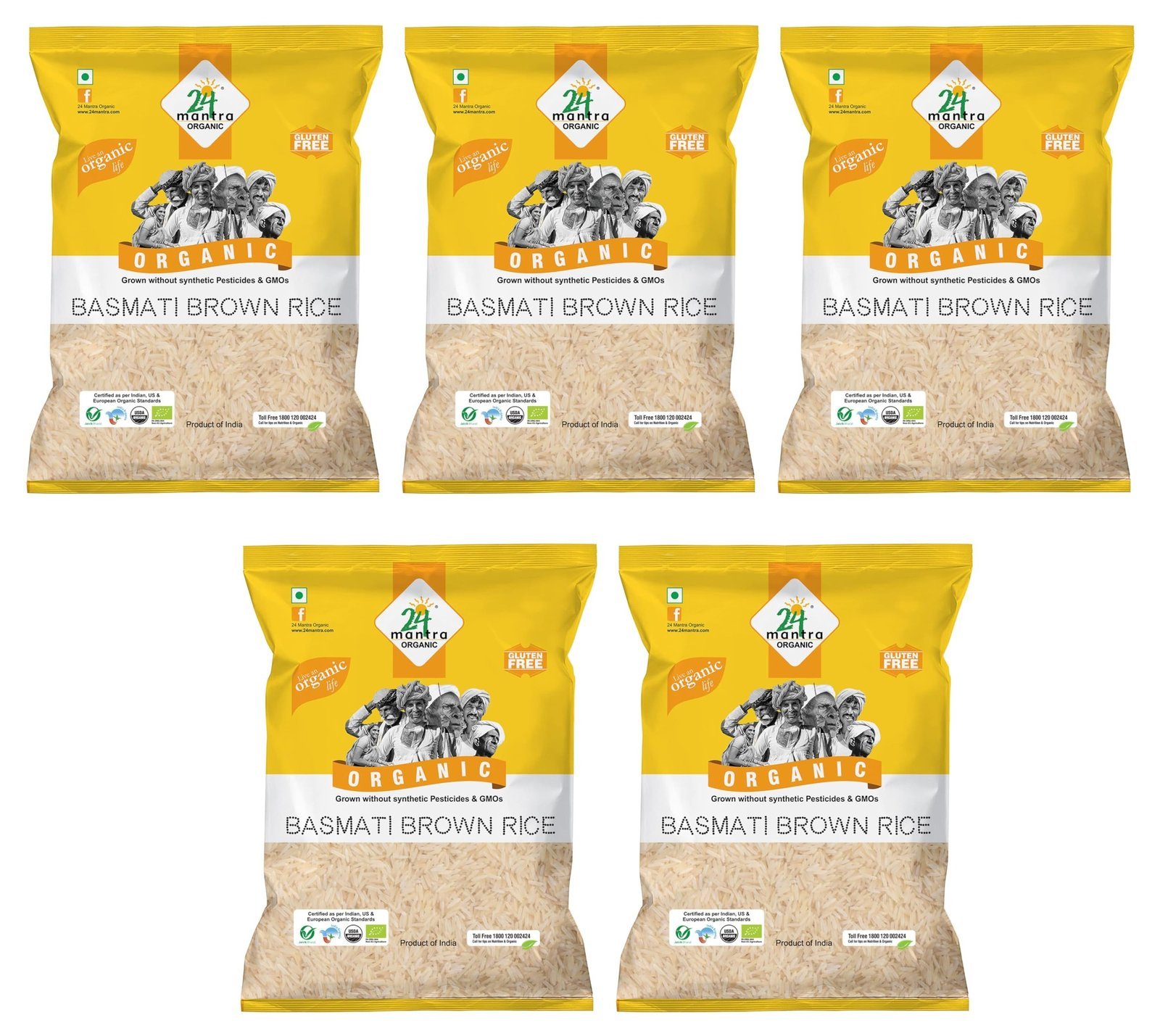 uk81WsCz3s6hL-1.jpg 24 Mantra Organic Unpolished Basmati Rice Premium Brown/Basmati Brown Chawal - 1 Kg | Pack of 5 | 100% Organic | Chemical Free & Pesticides Free - Fast UK Delivery - Image 1