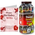 Swad Happy Birthday Wife Gift with Card (Swad Mixed Flavours Candy 200 Jar & 1 Greeting card) 2 units - Fast UK Delivery