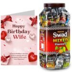 Swad Happy Birthday Wife Gift with Card (Swad Mixed Flavours Candy 200 Jar & 1 Greeting card) 2 units - Fast UK Delivery