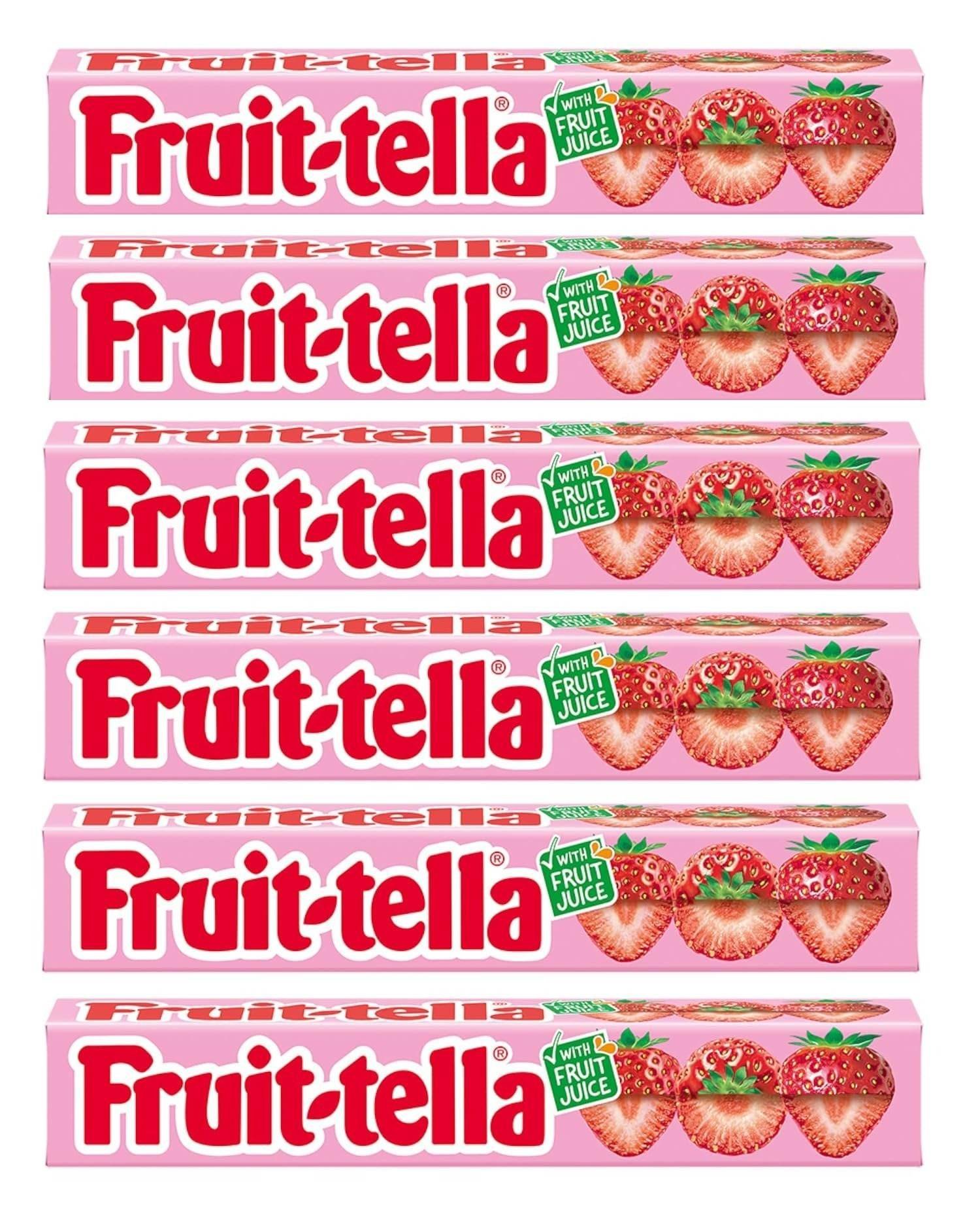 uk81XHtK8zJML-1-1.jpg Fruit-Tella Strawberry Flavour Chewy Toffee Stick (Pack Of 6 x 32.4g) - Fast UK Delivery - Image 1
