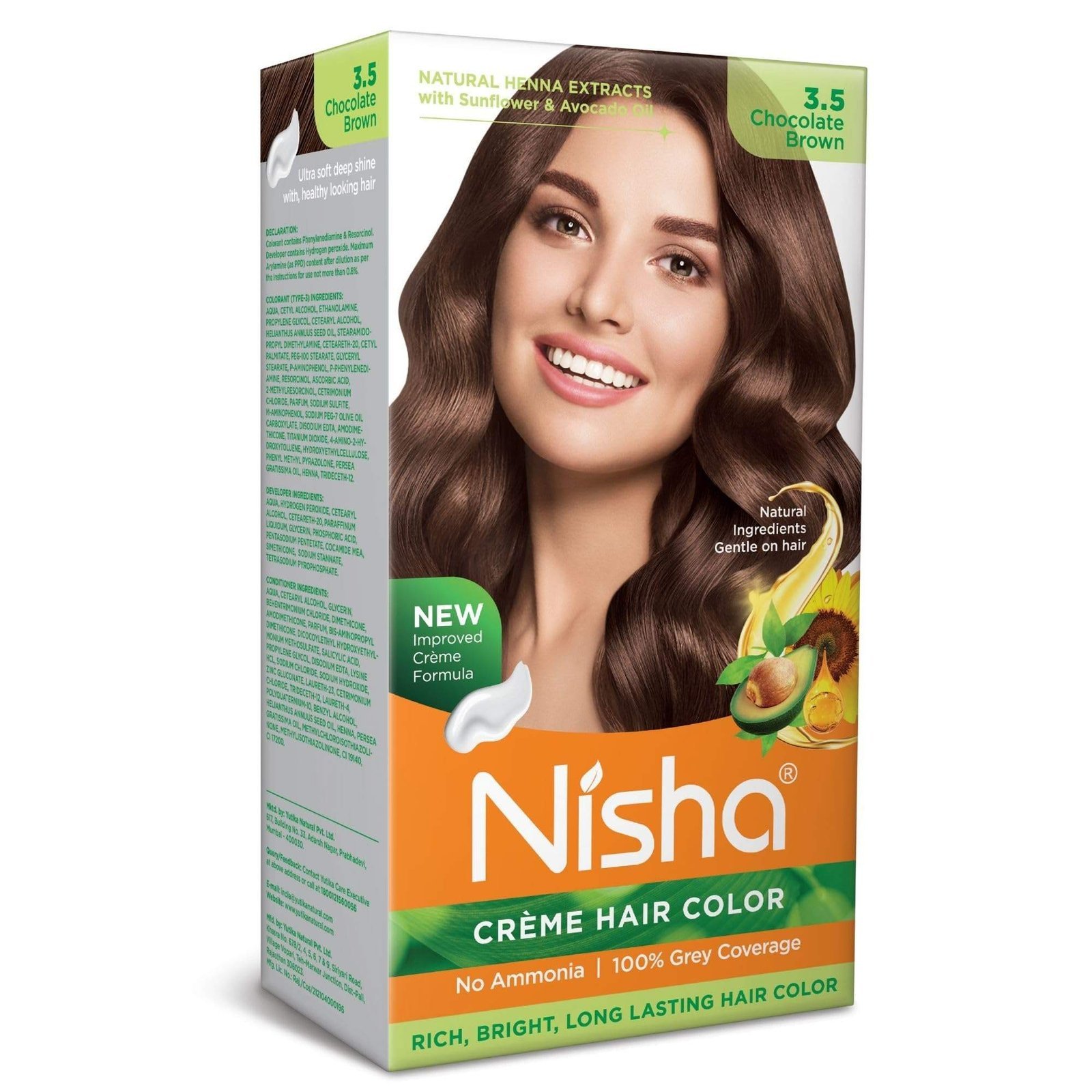 uk81XhWMS3hPL-1.jpg Nisha Cream Hair Color Chocolate Brown, Permanent Hair Colour for Women Men, No Ammonia, Ultra Soft Deep Shine, 100% Grey Coverage, 3.5 Chocolate Brown Hair Colour (60gm+60ml+18ml) - Fast UK Delivery - Image 1