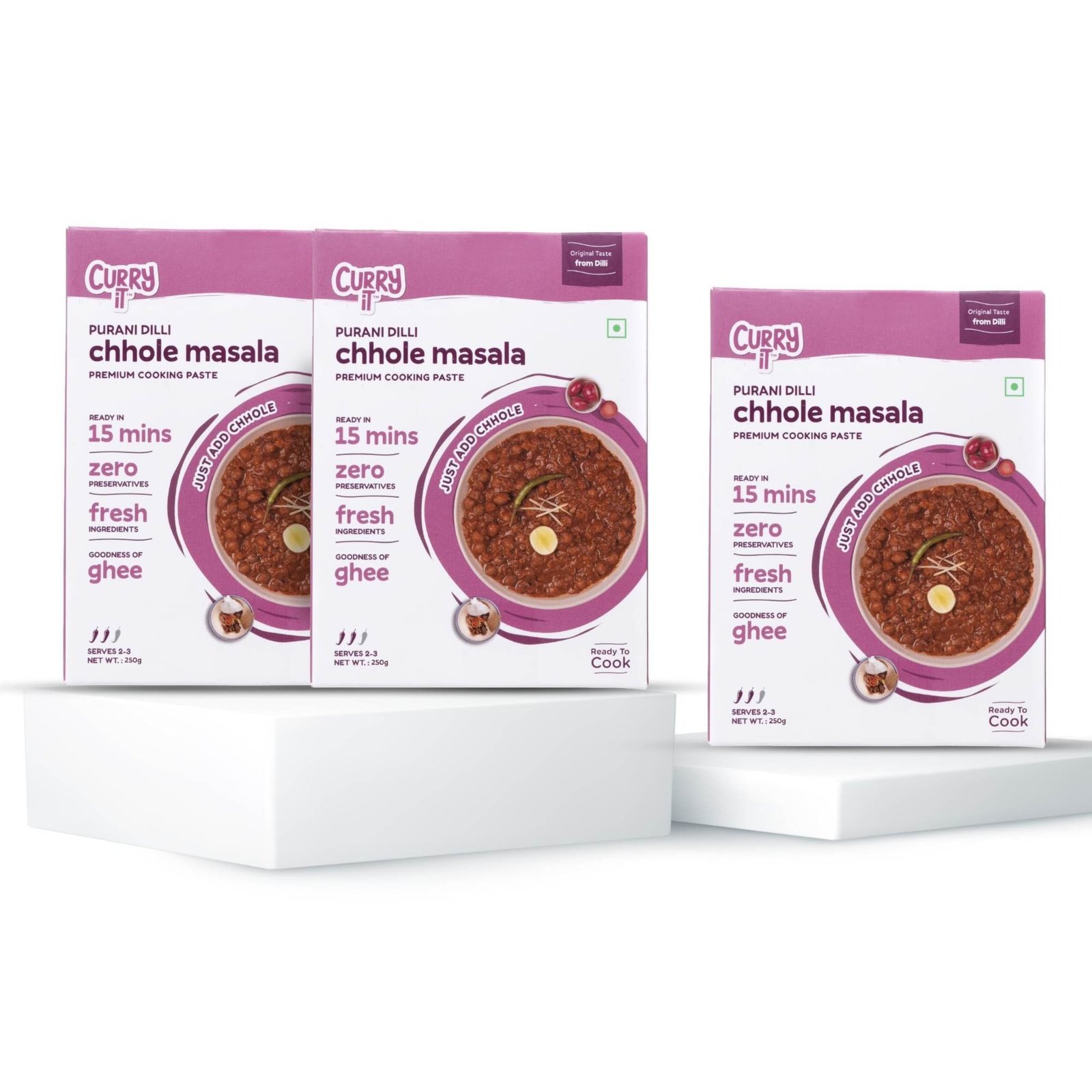 uk81b-AYacGTL-1-1.jpg CURRYiT Purani Dilli Chole Masala Curry Paste Pack (3X250g) | Ready to Cook in 15 mins | Serves 6 | Just add Kabuli Chana | Made with Ghee | No Preservatives | Eat with Chawal, Puri, Bhature | Indian Masala Gravy - Fast UK Delivery - Image 1