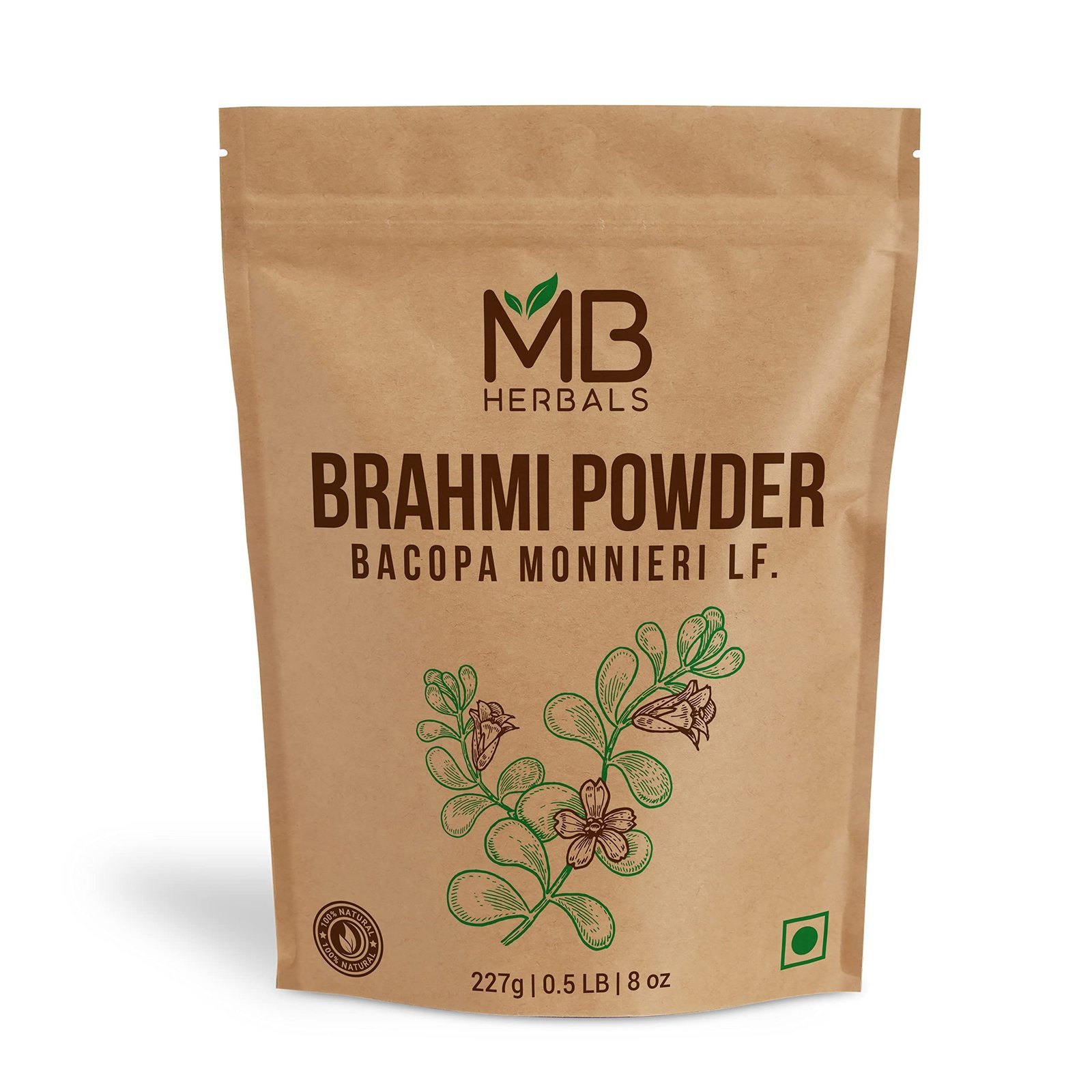 uk81bthfQupeL-1.jpg MB Herbals Pure Brahmi Bacopa Monnieri Leaf Powder 227 gram Hair Care - Fast UK Delivery - Image 1