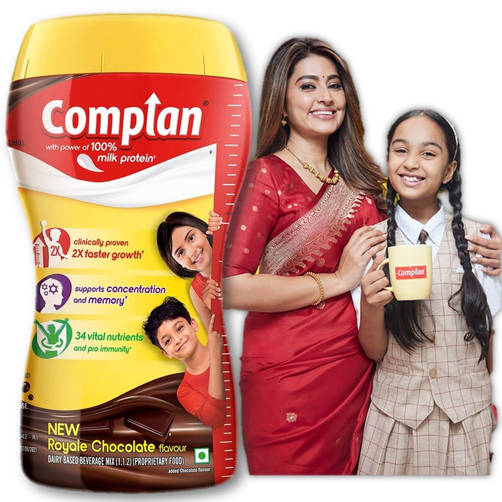 uk81byxRG2UsL-1.jpg Complan Nutrition Drink Powder for Children, Royale Chocolate Flavour, 200gms Jar | Nutrition Powder Mix for kids with protein & 34 vital nutrients - Fast UK Delivery - Image 1