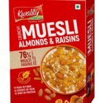 Kwality RCB Muesli Crunchy 400g | 76% Multi Grains with Almonds, Raisins & Honey | Natural Source of Vitamin & Iron | High in Protein & Fiber | Low Fat & Cholesterol-Free | Healthy Food & Breakfast Cereal | Endorsed by Royal Challengers Bangalore (RCB) - Fast UK Delivery