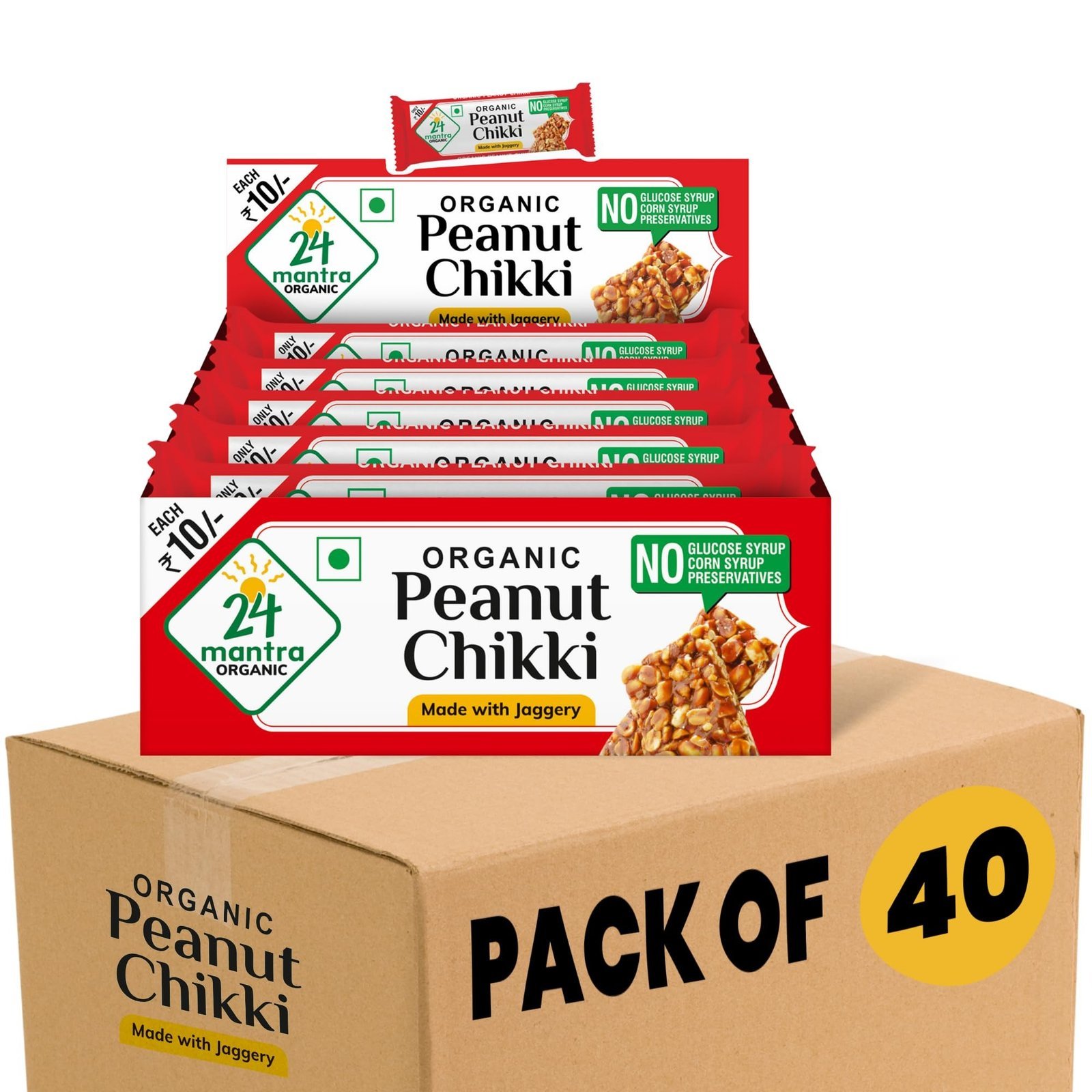uk81g5L58NU3L-1.jpg 24 Mantra Organic Peanut Chikki - 20g, Pack of 40 | Crunchy, Healthy, and Delicious | No Added Preservatives and Colours | Made with Jaggery and protein rice peanuts - 800G - Fast UK Delivery - Image 1