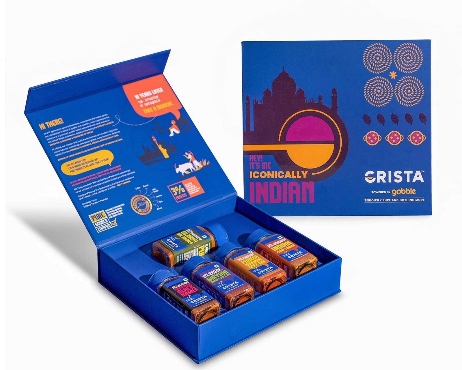 uk81h48nWjFWL-1-1.jpg CRISTA Iconically Indian Seasoning Gift Box | Paneer Makhani | Exotic Biryani Masala | Gujarati Dal | Maharashtrian Black Masala | 240 gms| No Added Colour | Diwali Gifts For Family | Set of 5 - Image 1