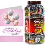 Swad Happy Birthday Mami Gift with Card (Swad Mixed Flavours Candy 200 Jar & 1 Greeting card) 2 units - Fast UK Delivery