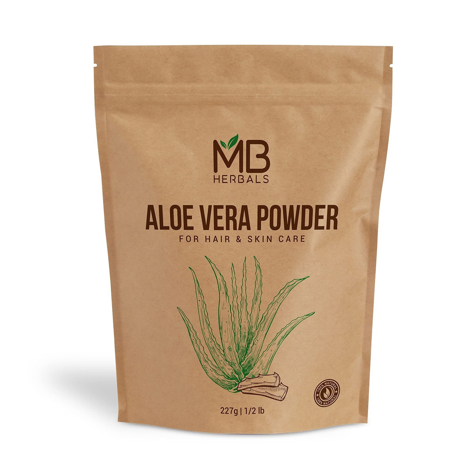 uk81htan1P5KS-1.jpg MB Herbals Aloe Vera Powder 227 gram Aloe barbadensis Lf. Powder 100% For Face Packs Masks Hair Packs and Masks - Fast UK Delivery - Image 1