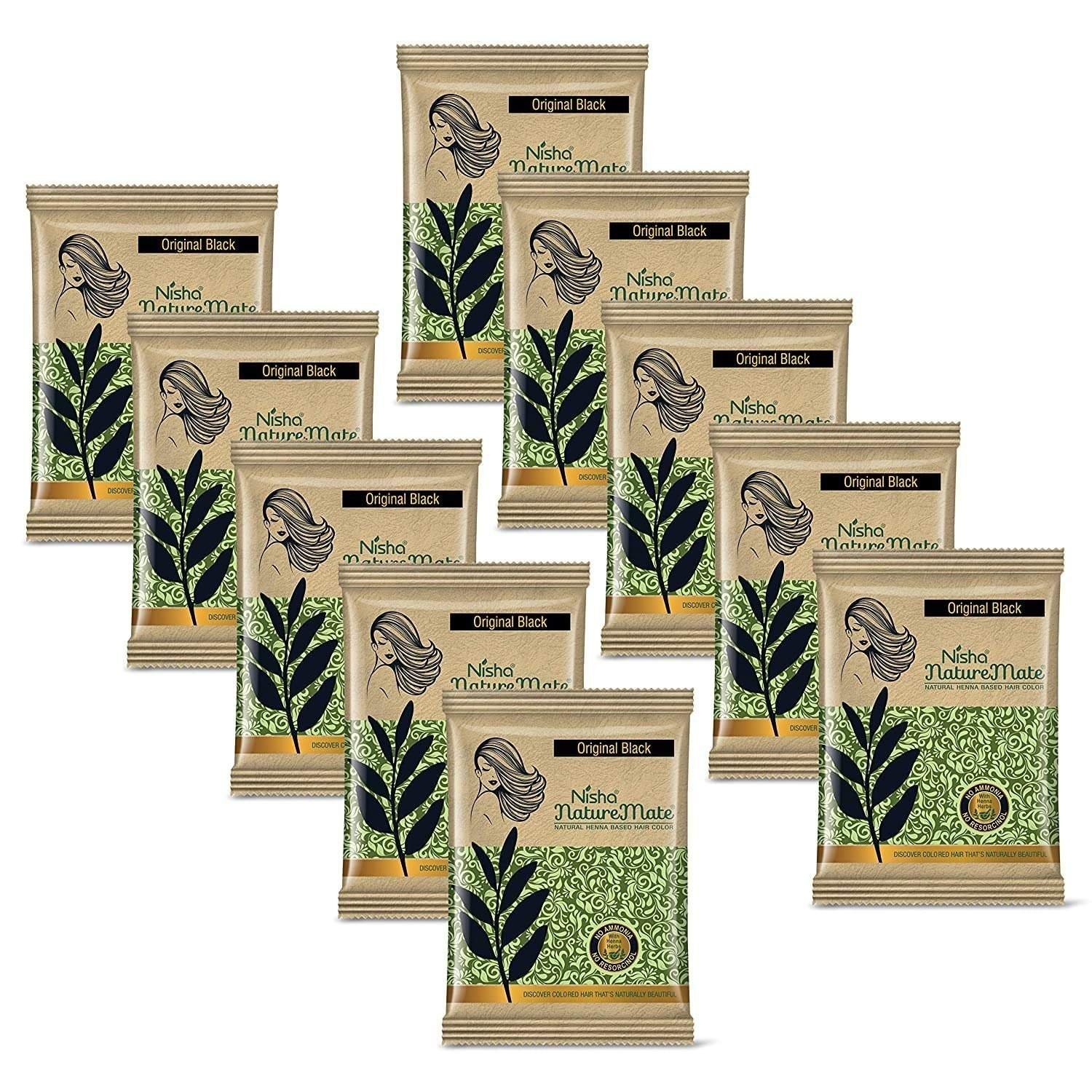uk81iAw6keBSL-1.jpg Nisha Nature Mate Henna Based Hair Color Powder Without Ammonia Natural Hair Colour for Women & Men 10gm Pack of 10 (Original Black) - Fast UK Delivery - Image 1
