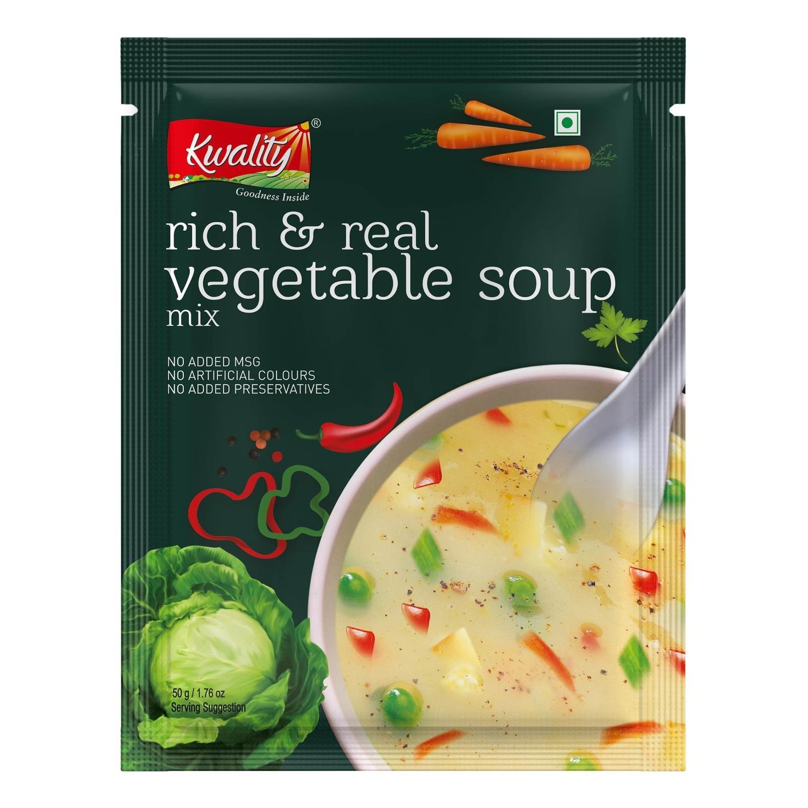 uk81kZxm999mL-1-1.jpg KWALITY Vegetable Soup Mix 50g, Instant natural powder for a healthy, flavorful vegetable soup. Quick to prepare, preservative-free, delicious taste. - Fast UK Delivery - Image 1