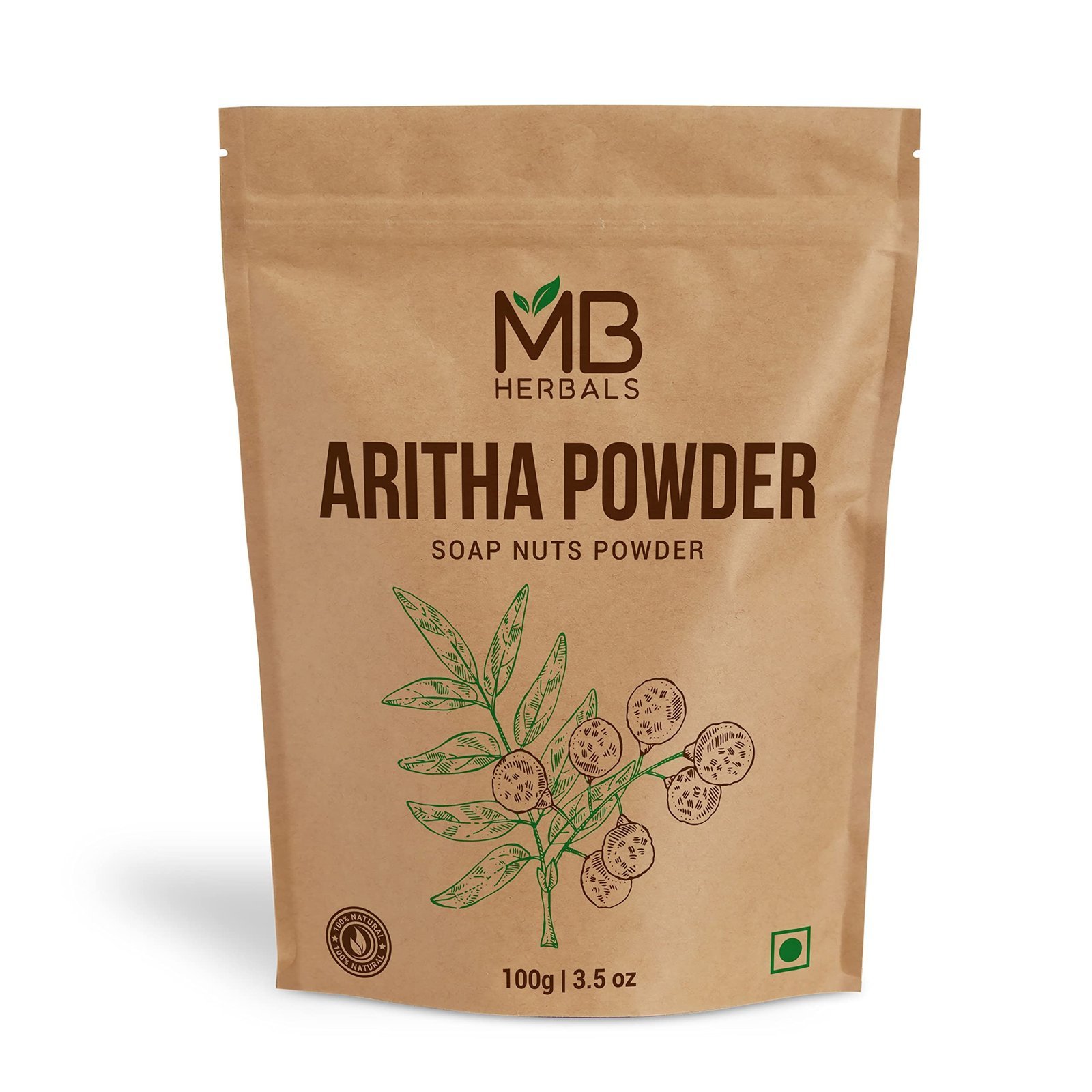 uk81keAuNPssL-1.jpg MB Herbals Pure Aritha Powder 100g - 100% Pure - Organically Grown Sapindus mukorossi Fruit Pod Powder - Natural Hair Cleanser & Conditioner - Fast UK Delivery - Image 1