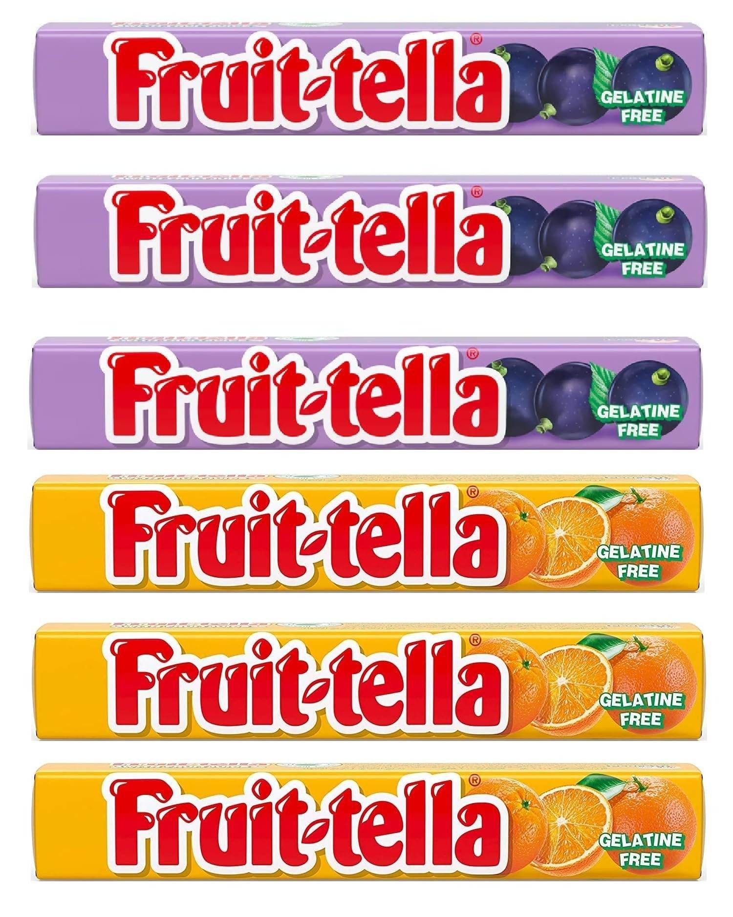 uk81kt2jbrL-1.jpg Fruit-Tella Blackcurrent (Pack Of 3), Fruit-Tella Orange Flavour (Pack Of 3) Chewy Toffee Stick (6 x 32.4g) - Fast UK Delivery - Image 1